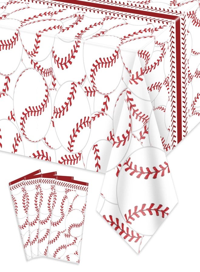 PTECDROTS 4 Pcs Baseball Tablecloths, Rectangular Baseball Pattern Table Cloth Disposable Party Decorations Table Covers for Boys Sports Event Birthday Party Supplies, 51x86 Inch - Image 1